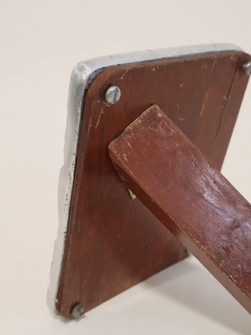 Vintage Mexican Pewter Picture Frame Floral Design Handmade Wood Easel Back 4x5”